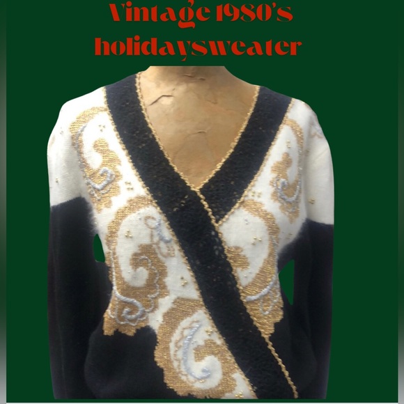 Vintage 80’s - Dana Scott- acrylic , nylon sweater with puffed sleeves- sparkles - Picture 1 of 11